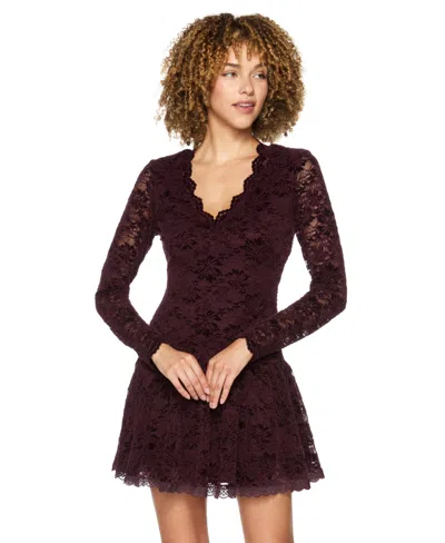 Alex & Sophia Juniors' A-line Lace V-neck Dress In Burgundy
