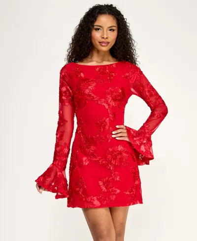 Alex & Sophia Juniors' Boat Neck Open Back Short Dress In Red