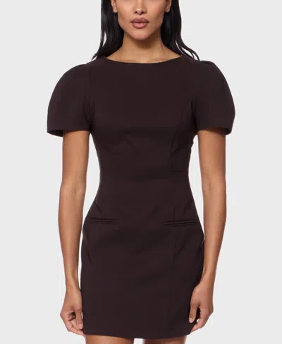 Alex & Sophia Juniors' Boat Neck Short-sleeve Woven Dress In Brown