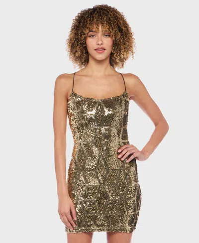 Alex & Sophia Juniors' Bungee Straps Bodycon Sleeveless Dress In Gold