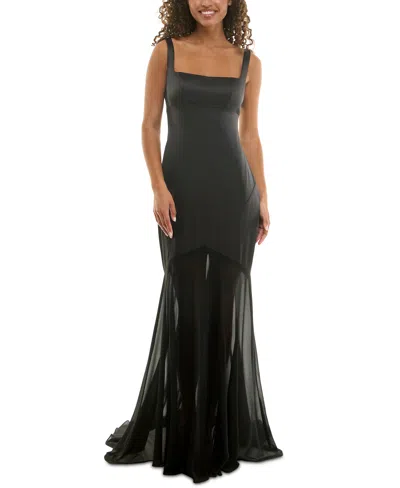 Alex & Sophia Juniors' Chiffon-bottom Gown In Black
