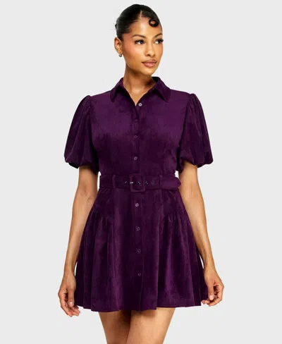 Alex & Sophia Juniors' Collared Neck Suede Belted Mini Dress In Purple