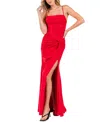 Alex & Sophia Juniors' Corset Draped-front Side-slit Gown In Red
