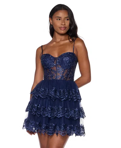 Alex & Sophia Juniors' Embellished Short Fit & Flare Dress In Blue