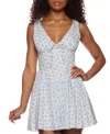 Alex & Sophia Juniors' Floral-print Bustier Mini Dress In White,periwinkle Multi