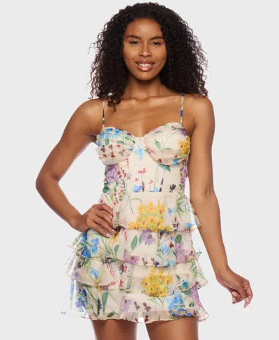 Alex & Sophia Juniors' Floral-print Corset Mini Dress