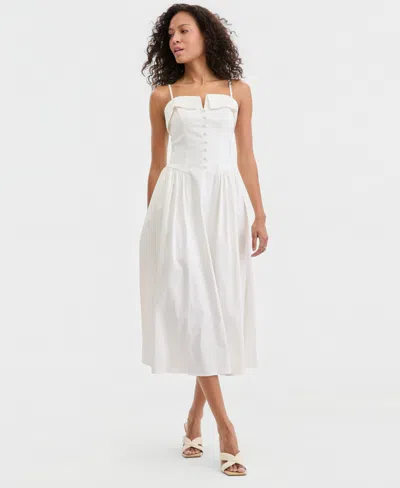 Alex & Sophia Juniors' Folded Square-neck Sleeveless Midi Dress In White