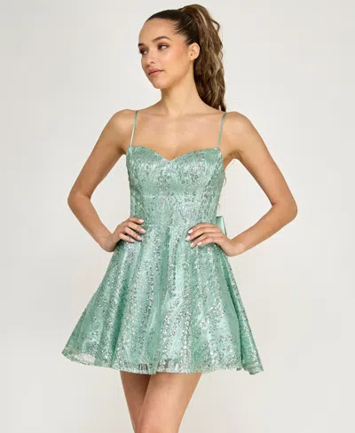 Alex & Sophia Juniors' Glitter Fit & Flare Dress In Green