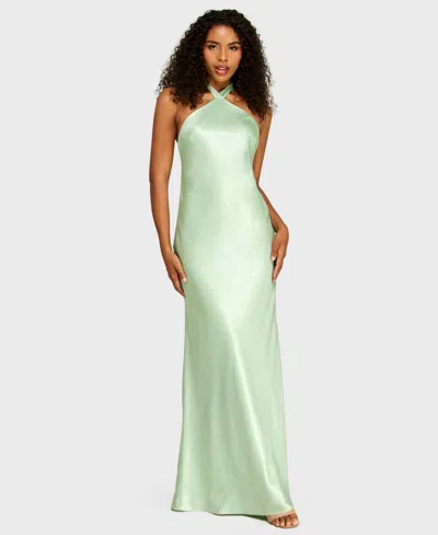 Alex & Sophia Juniors' Halter Back Neck Drape Tie Gown In Green