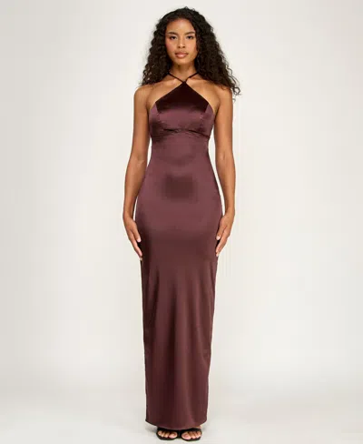 Alex & Sophia Juniors' Halter Neck Ball Gown In Brown
