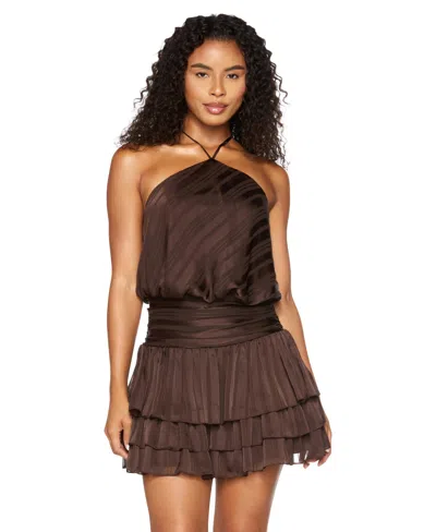 Alex & Sophia Juniors' Halter Stripe Chiffon Dress In Brown