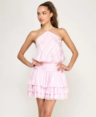 Alex & Sophia Juniors' Halter Stripe Chiffon Dress In Pink