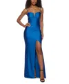 Alex & Sophia Juniors' High-slit Satin Evening Gown