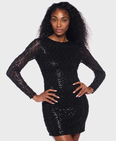 Alex & Sophia Juniors' Long-sleeve Round Neck Dress In Black