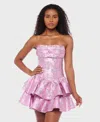 Alex & Sophia Juniors' Metallic Jacquard Short Fit & Flare Dress In Pink