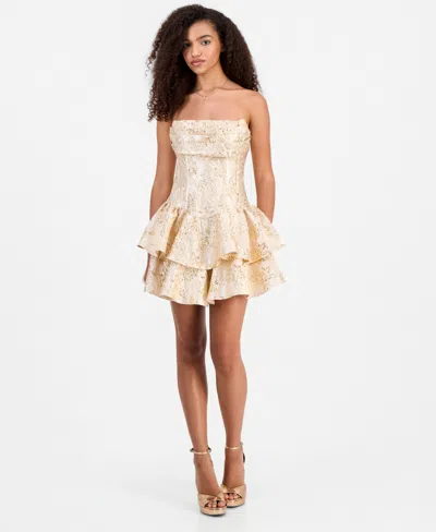 Alex & Sophia Juniors' Metallic Jacquard Short Fit & Flare Dress In Neutral