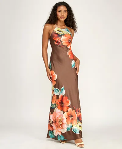 Alex & Sophia Juniors' Printed Halter Neck Ball Gown In Multi