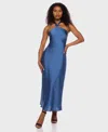 Alex & Sophia Juniors' Satin Halter Tie-back Dress In Blue