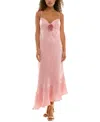 Alex & Sophia Juniors' Satin Rosette Asymmetric Midi Dress In Blush