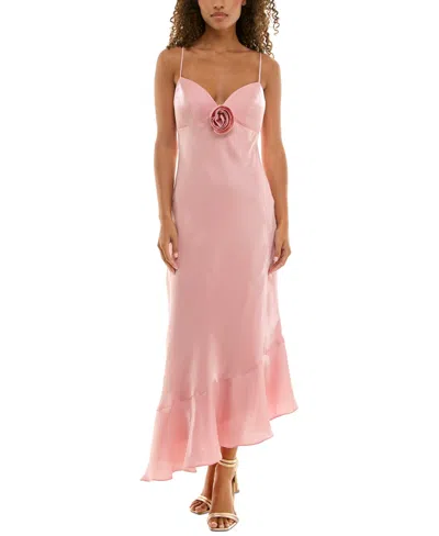 Alex & Sophia Juniors' Satin Rosette Asymmetric Midi Dress In Blush