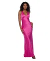 Alex & Sophia Juniors' Satin V-neck Halter Gown