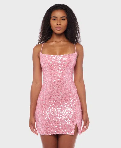 Alex & Sophia Juniors' Scoop Neck Sequin Dress In Pink