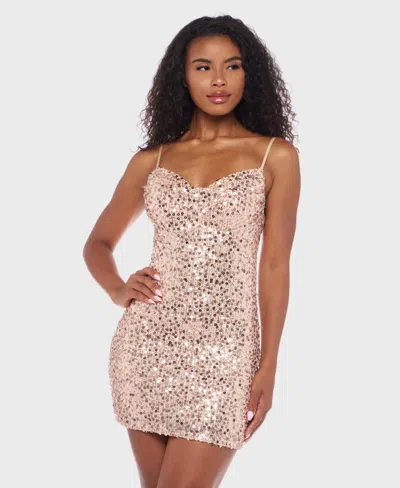 Alex & Sophia Juniors' Sequined Short Dress In Pink