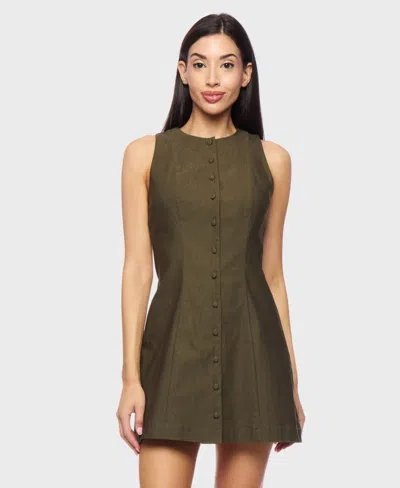Alex & Sophia Juniors' Sleeveless Button Down Dress In Green