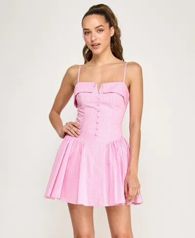 Alex & Sophia Juniors' Sleeveless Button-front Stripe Dress In Pink