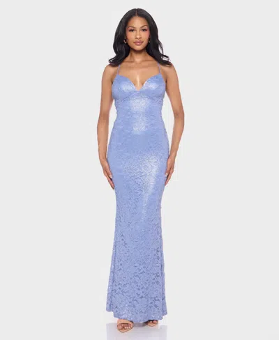 Alex & Sophia Juniors' Spaghetti Straps Sweetheart Neck Ball Gown In Blue