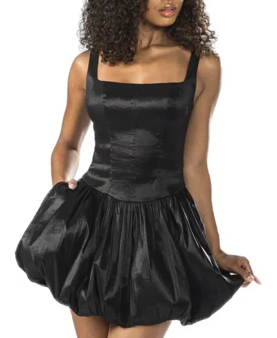 Alex & Sophia Juniors' Square-neck Bubble-hem Sleeveless Fit & Flare Dress In Black