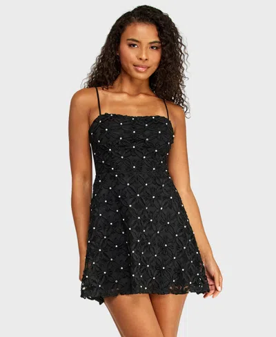Alex & Sophia Juniors Square Neck Soutache Dress In Black