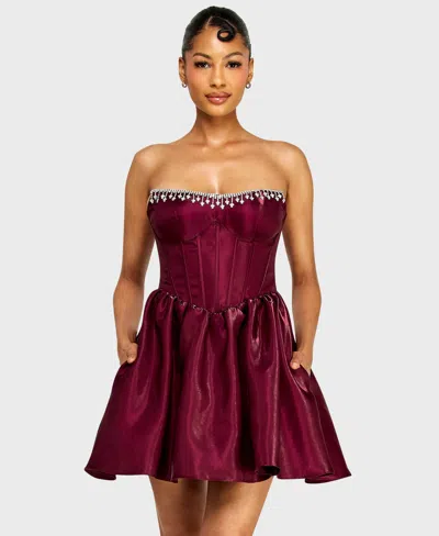 Alex & Sophia Juniors' Strapless Corset Bodice Mikado Dress