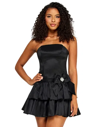 Alex & Sophia Juniors Strapless Dress In Black