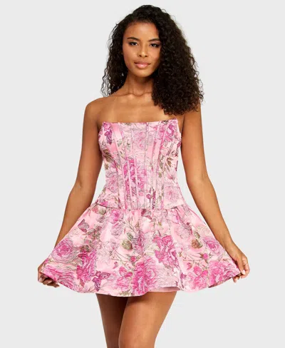 Alex & Sophia Juniors' Strapless Jacquard Dress
