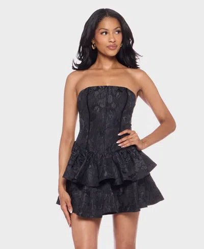 Alex & Sophia Juniors' Strapless Jacquard Petal Dress In Black
