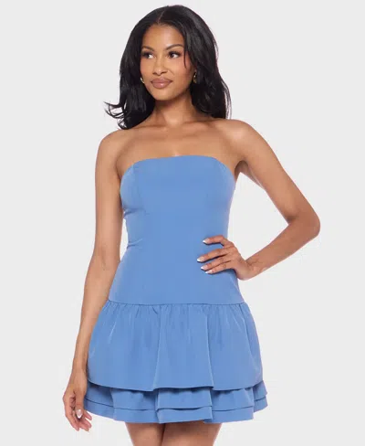 Alex & Sophia Juniors' Strapless Layered-hem Fit & Flare Dress In Blue