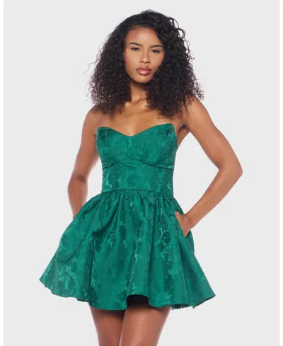 Alex & Sophia Juniors' Strapless Scoop Neck Bustier Dress In Green