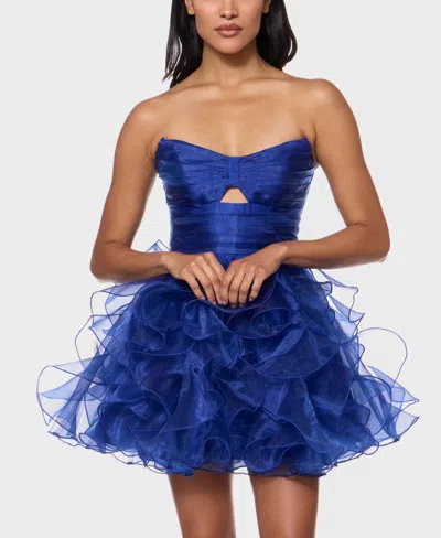 Alex & Sophia Juniors' Strapless Sweetheart Neck Organza Dress In Blue