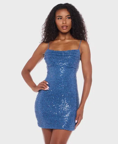 Alex & Sophia Juniors' Strappy Low Back Straight Neck Dress In Blue