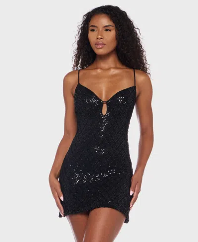 Alex & Sophia Juniors' Strappy Sequin Embellished V-neck Short Dress In Black
