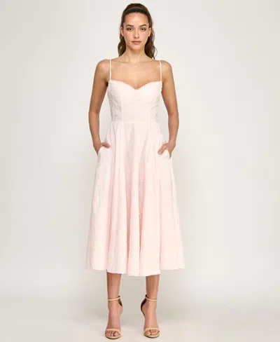 Alex & Sophia Juniors' Sweetheart Embroidered Fit & Flare Midi Dress In Pink