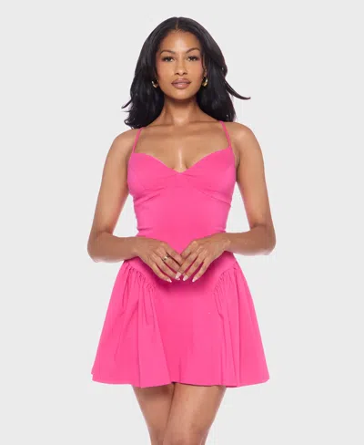 Alex & Sophia Juniors' Sweetheart Neck Criss-cross Strap Dress In Pink