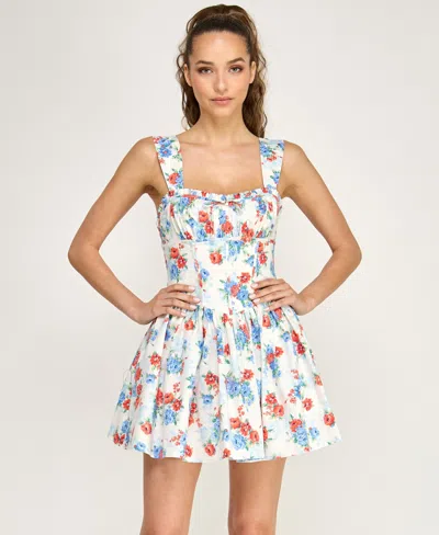 Alex & Sophia Juniors' Sweetheart Neck Floral Dress In White