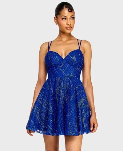 Alex & Sophia Juniors' Sweetheart Neck Glitter Dress In Blue