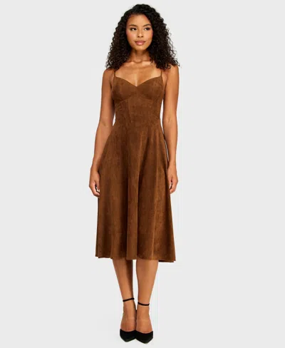 Alex & Sophia Juniors' Sweetheart Neck Suede Midi Dress In Brown