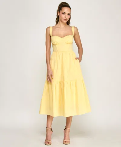 Alex & Sophia Juniors' Sweetheart Neck Tiered Poplin Midi Dress In Yellow