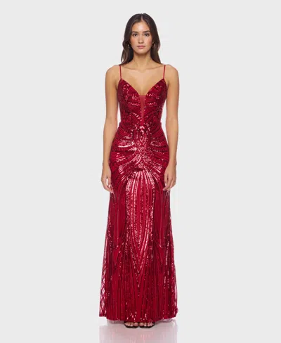 Alex & Sophia Juniors' V-neck Sequined Dress In Red