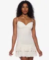 Alex & Sophia Juniors' V-neck Sleeveless A-line Mini Lace Dress In Neutral