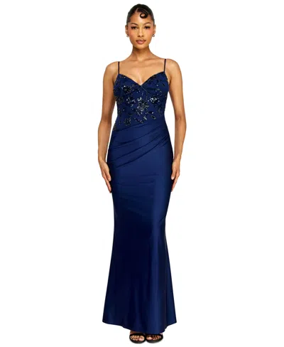 Alex & Sophia Juniors V-neck Dress In Blue